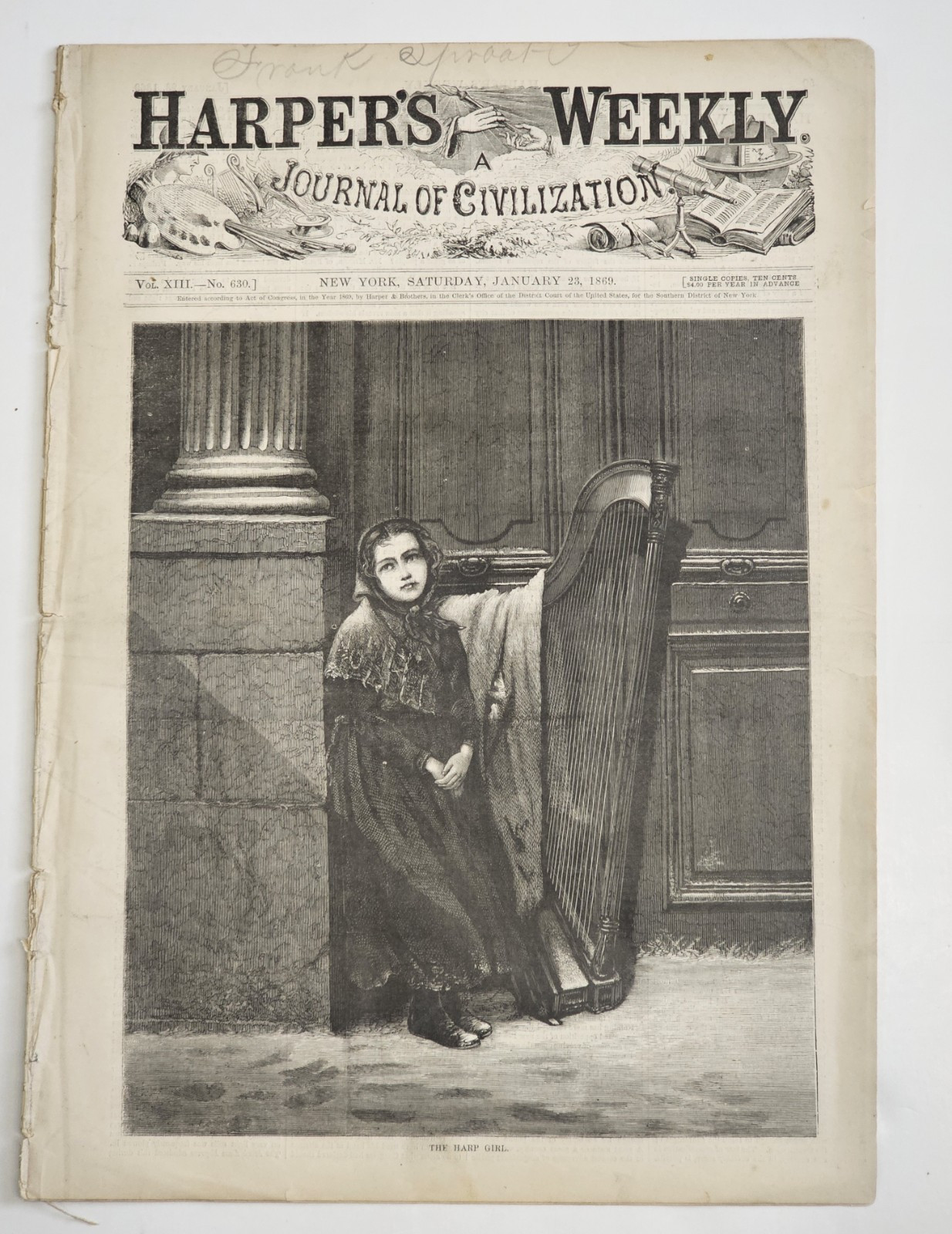 **1869 Harper’s Weekly Full Issue Includes “Hon. John W. Menard” “Fur-Trapper”