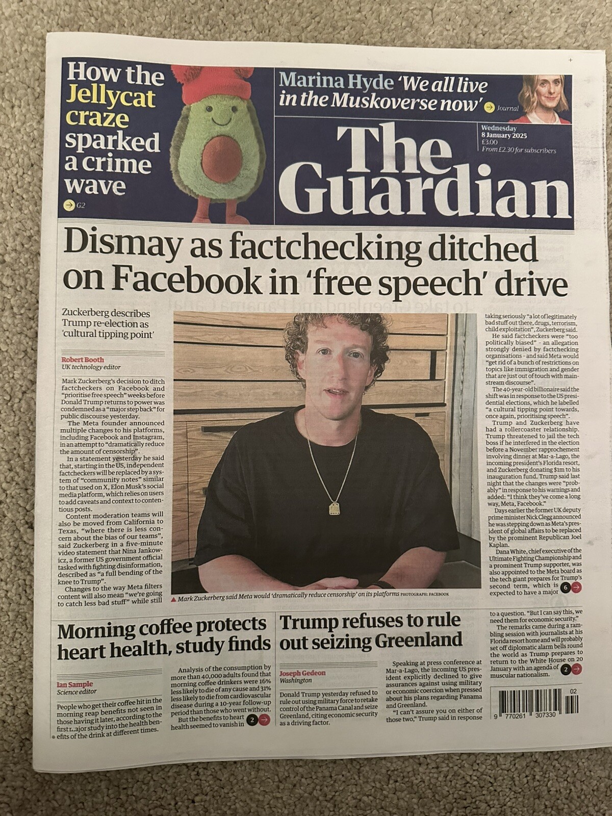 The Guardian 8th January 2025 8/1/25 Facebook Free Speech