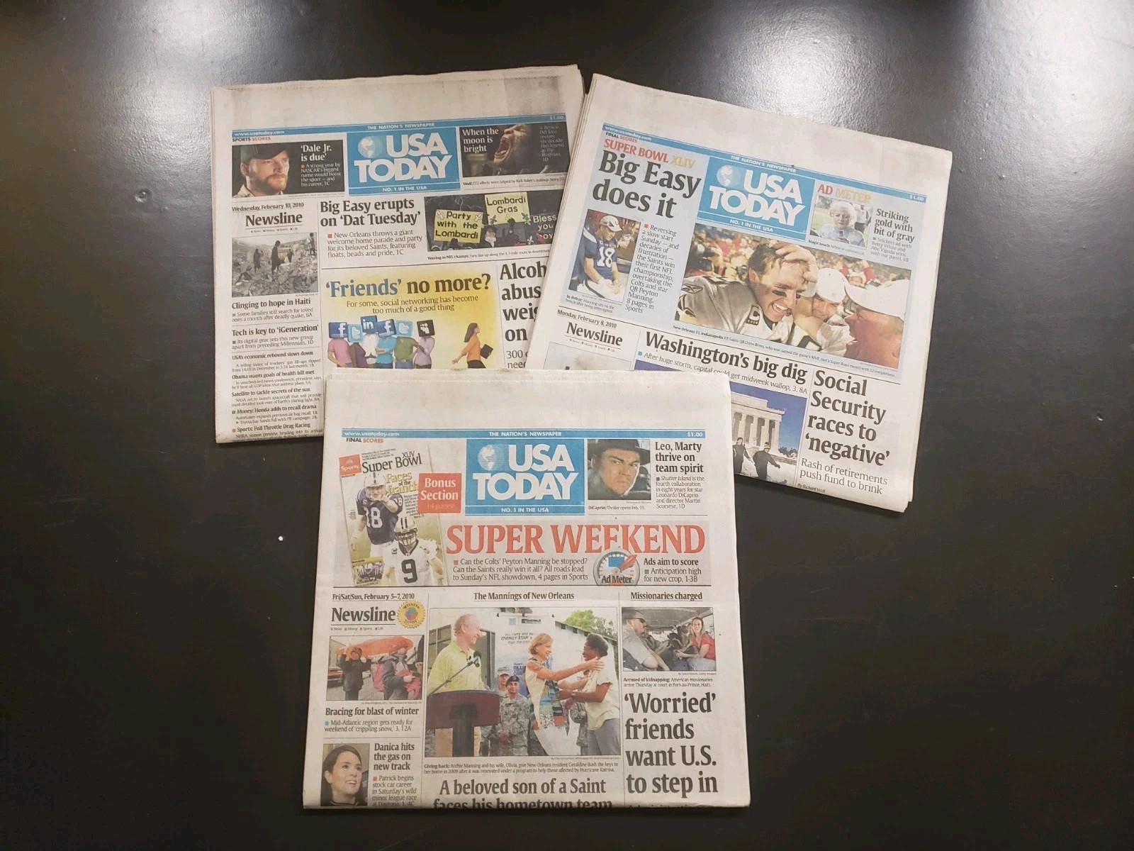 2009 Super Bowl XLIV New Orleans Saints Win Newspaper Lot USA Today 2010