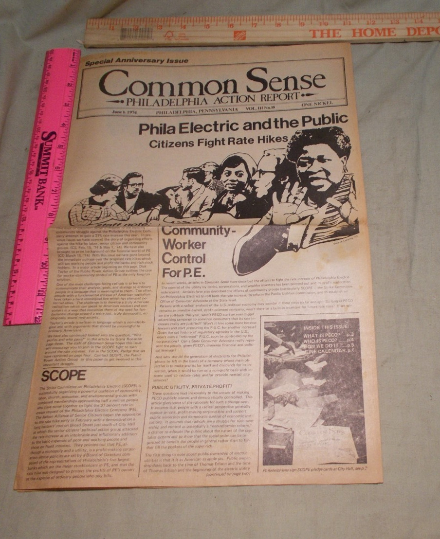 Vintage 1974 Common Sense Philadelphia Action Report Peco Leftist Politics