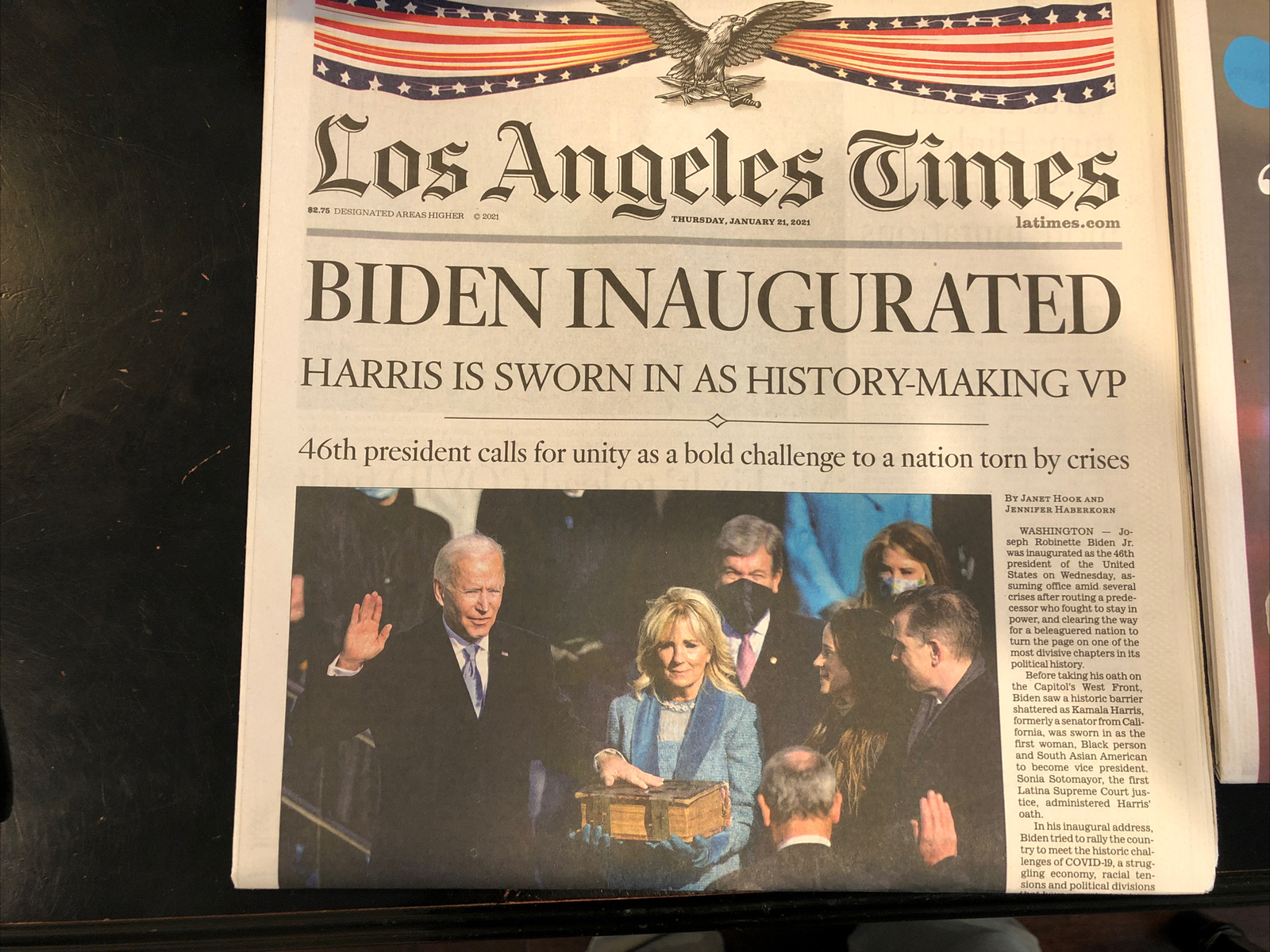 Lot New York Times USA Today Los Angeles Biden Harris Inauguration January 21
