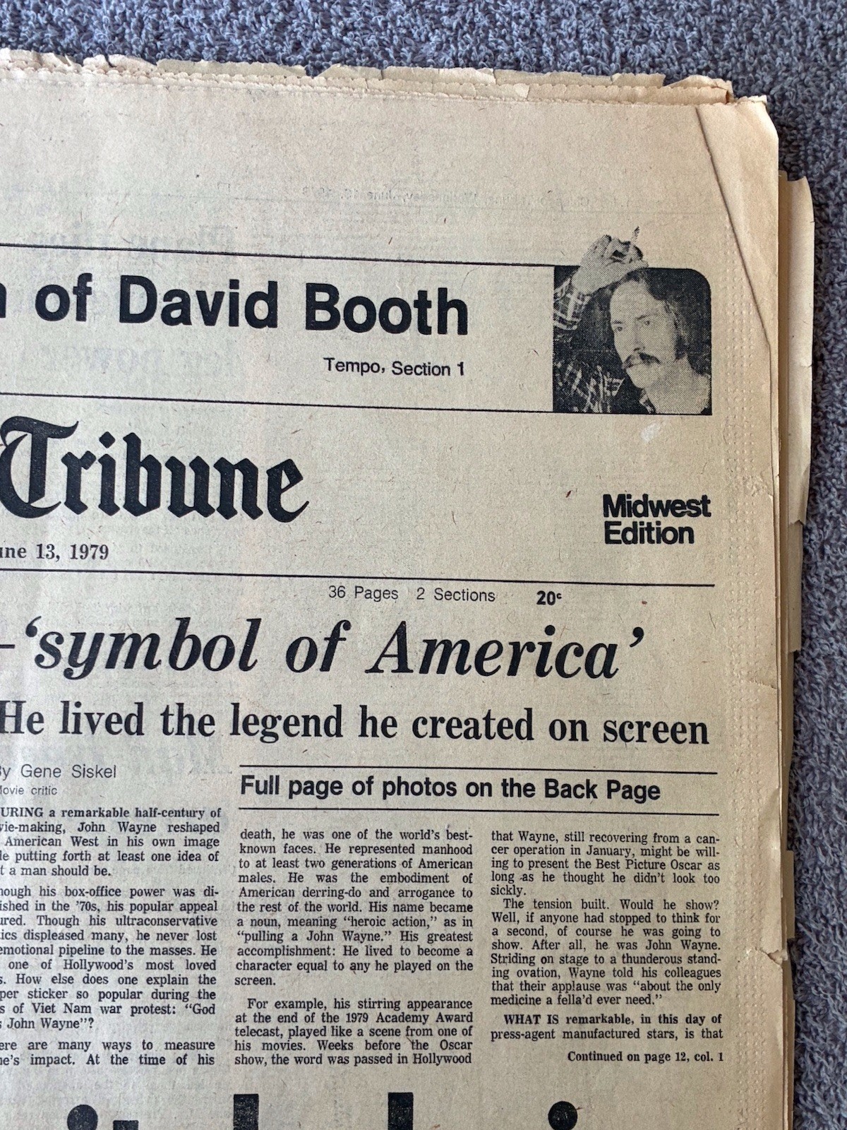 2~SECTIONS OF CHICAGO TRIBUNE NEWSPAPER RE: DEATH OF “THE DUKE” JOHN WAYNE~1979