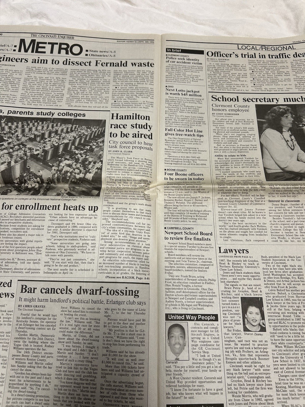 The Cincinnati Enquirer from Oct 8, 1990, featuring headlines on Bengals, Reds