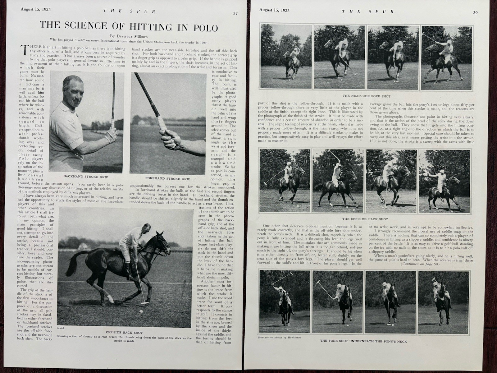 Science of Hitting in Polo by Devereaux Milburn Vintage Magazine Article 2p 1925