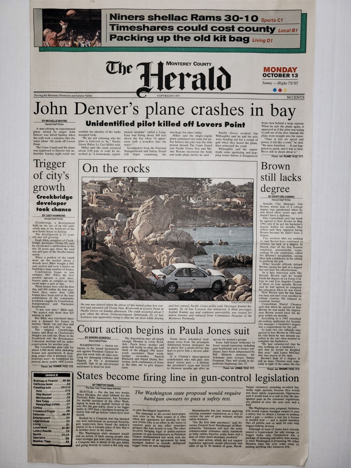 1997 Oct 13: Monterey County (CA) Herald – John Denver Fatal Plane Crash Tragedy