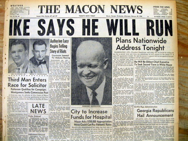 1956 newspaper REPUBLICAN PRESIDENT DWIGHT D EISENHOWER runs for RE-ELECTION