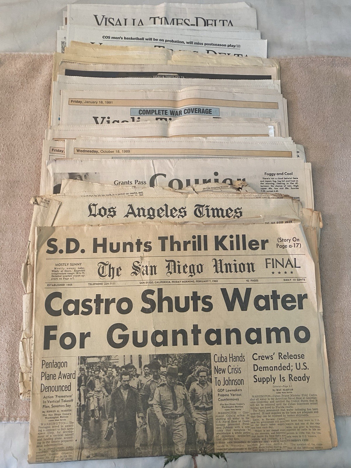 Collection of Vintage Newspapers Featuring Historic Events, 1964-2003, Lot of 14
