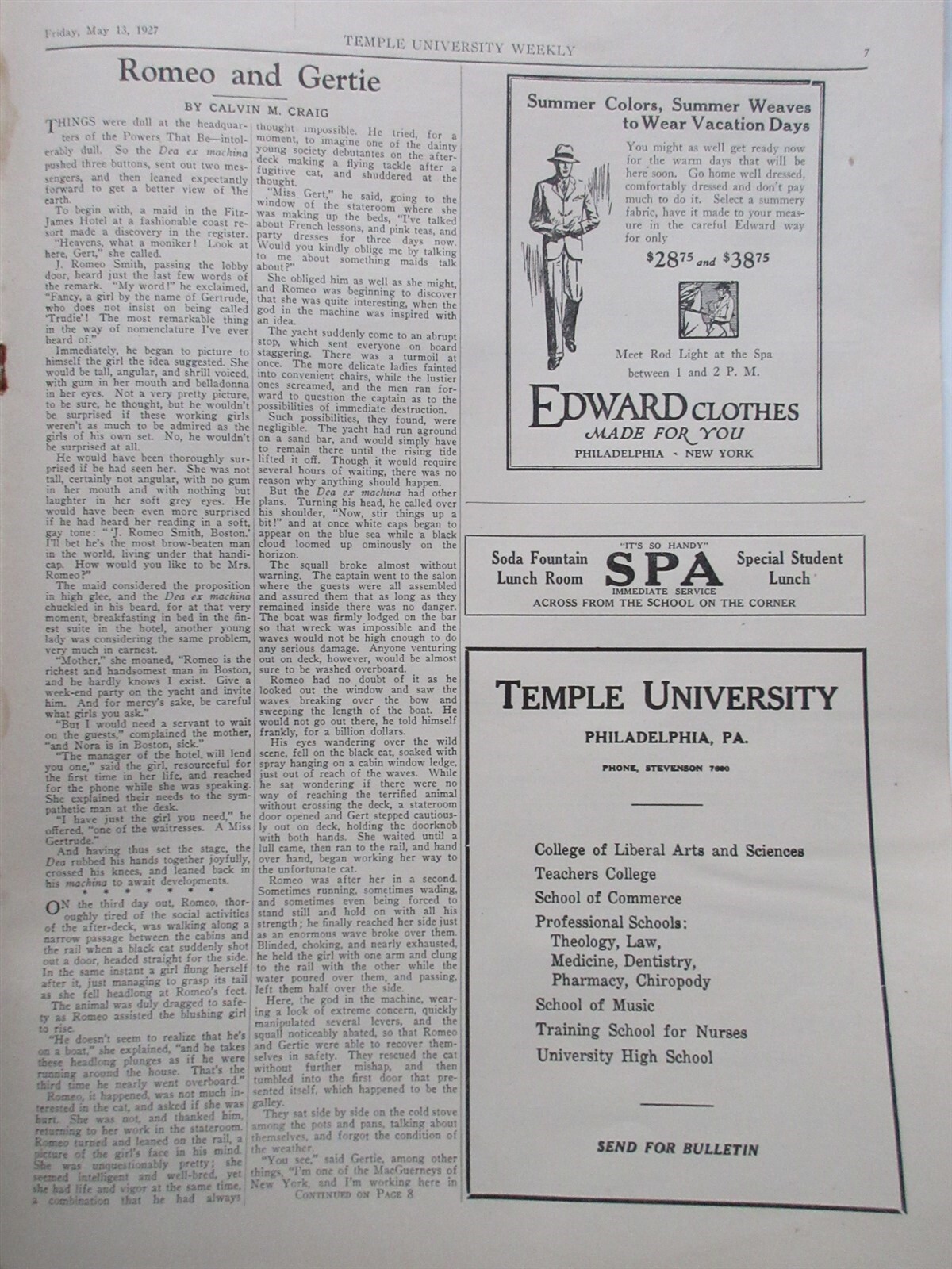 Temple University Weekly newspaper May 13, 1927 track baseball