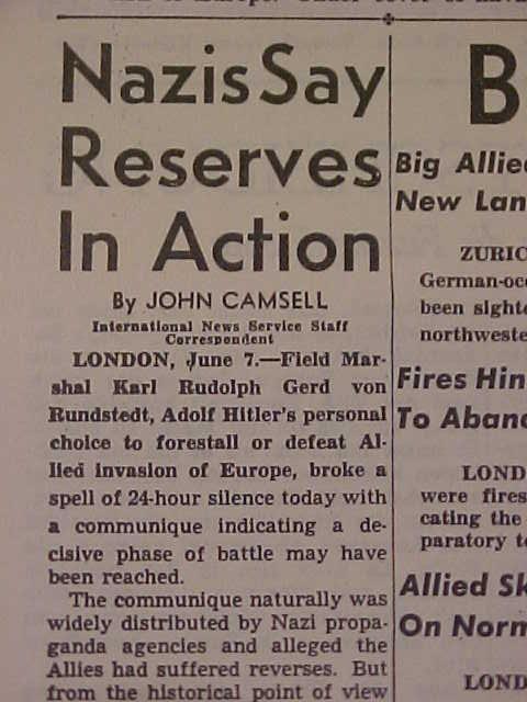 VINTAGE NEWSPAPER HEADLINES~ WORLD WAR 2 D-DAY INVASION FRANCE BEACH WWII 1944