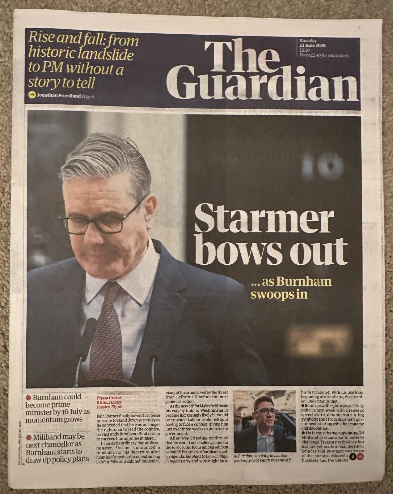 The Guardian 23rd June 2026 23/6/26 Keir Starmer Quits As Prime Minister