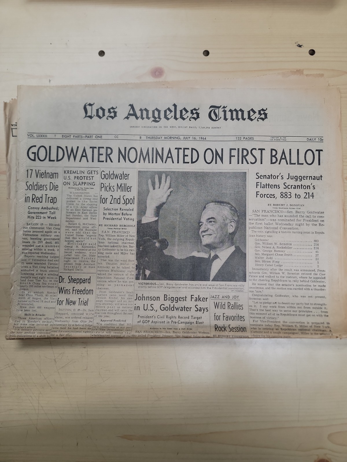Goldwater Nominated On First Ballot – LA Times – July 16, 1964