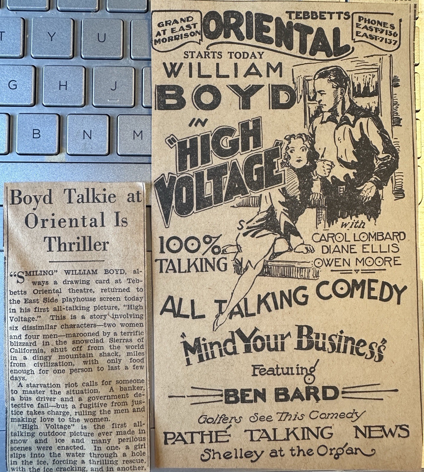 6/17’29 Glenn Shelley Photoplay Organist Portland Oregon Movie Ad
