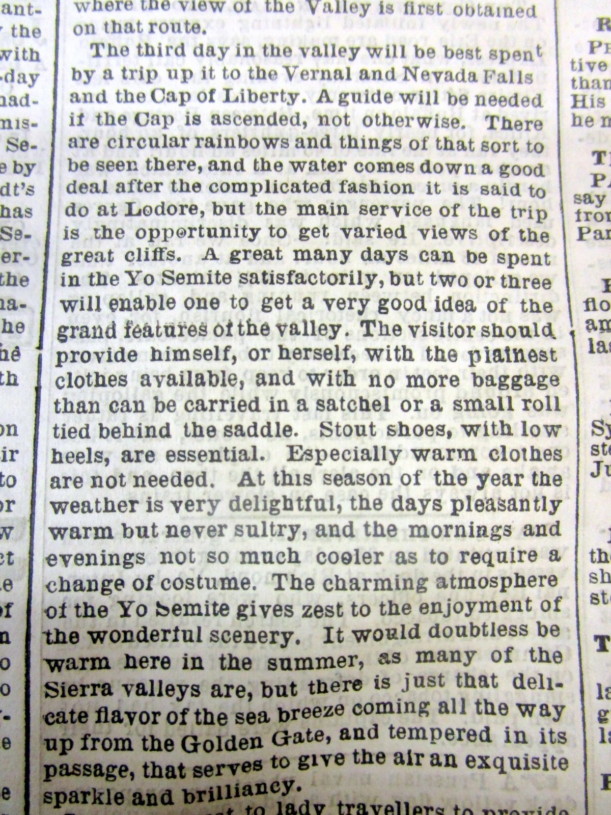 1869 newspaper w DETAILED REPORT of an early TRIP to YOSEMITE VALLEY California