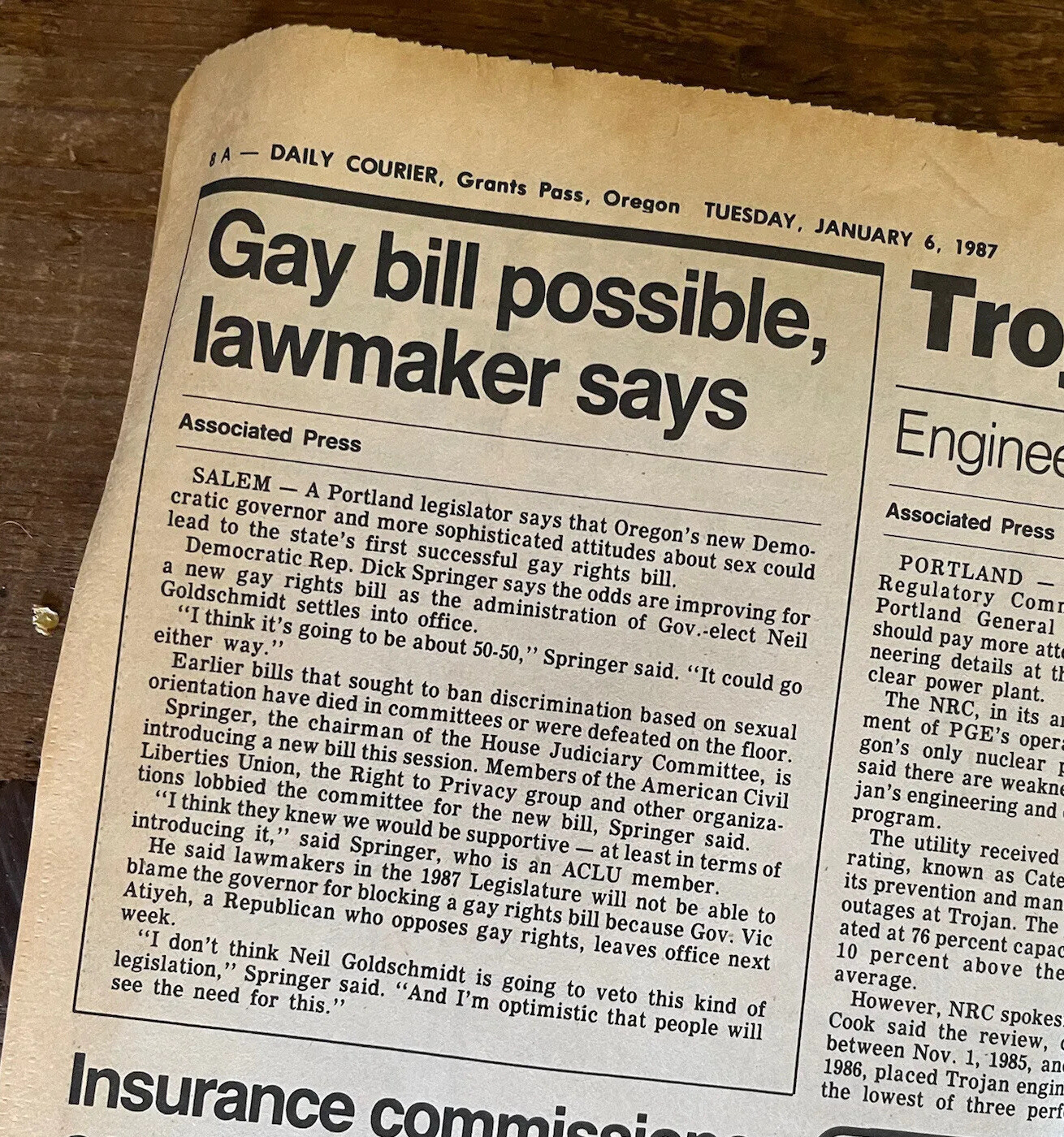 1987 Reagan Era Vintage Oregon Newspaper And Old Advertisements Gay Marriage