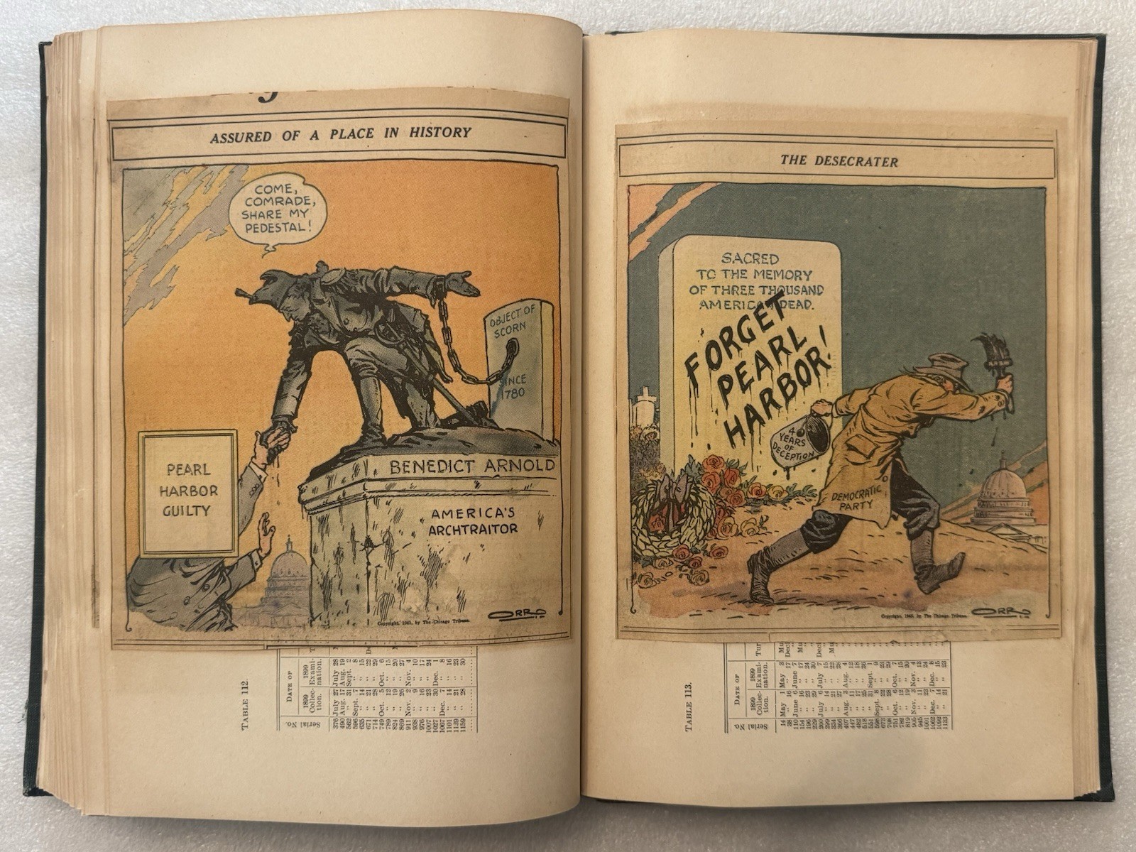 1944-1946 WW2 Newspaper Scrapbook Chicago Tribune Political Cartoon Hand Colored