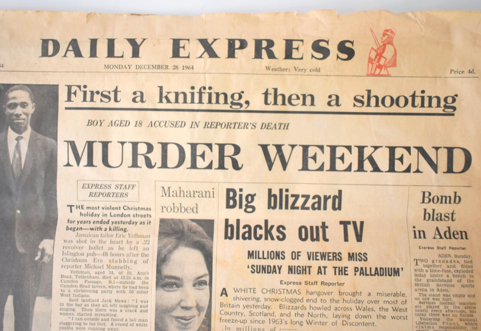 VINTAGE ORIGINAL DAILY EXPRESS NEWSPAPER MONDAY DECEMBER 28th 1964