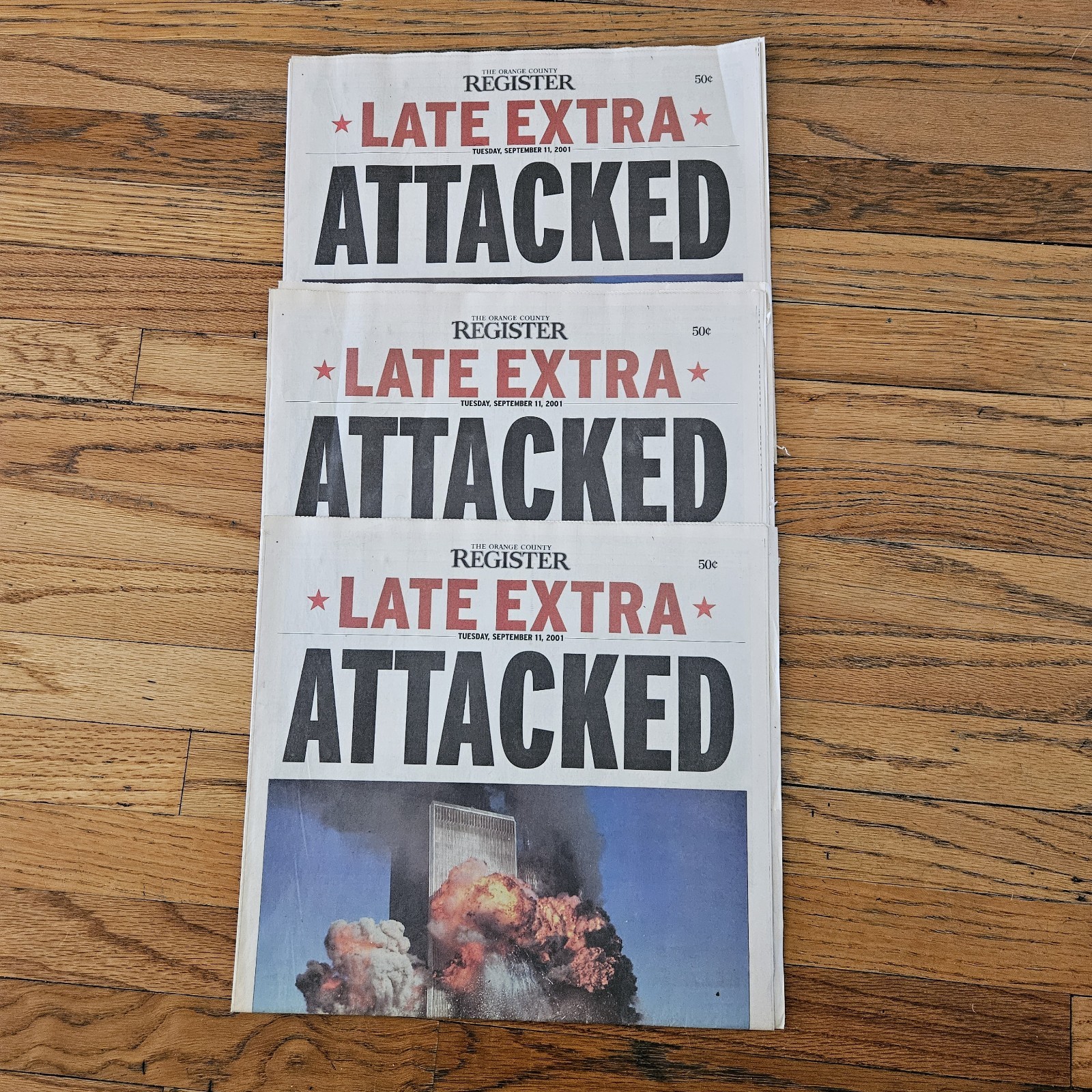 Vintage 3X Late Extra ATTACKED 9/11 NYC 9/12/01 Orange County Register Newspaper