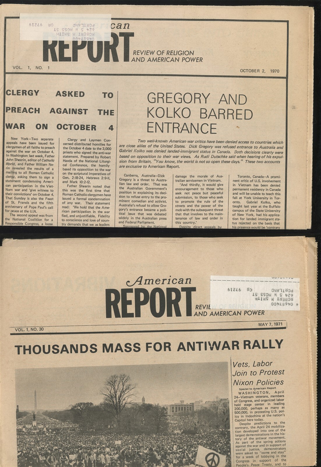 Twenty (20) Issues American Report Review of Religion & American Power 1970-71