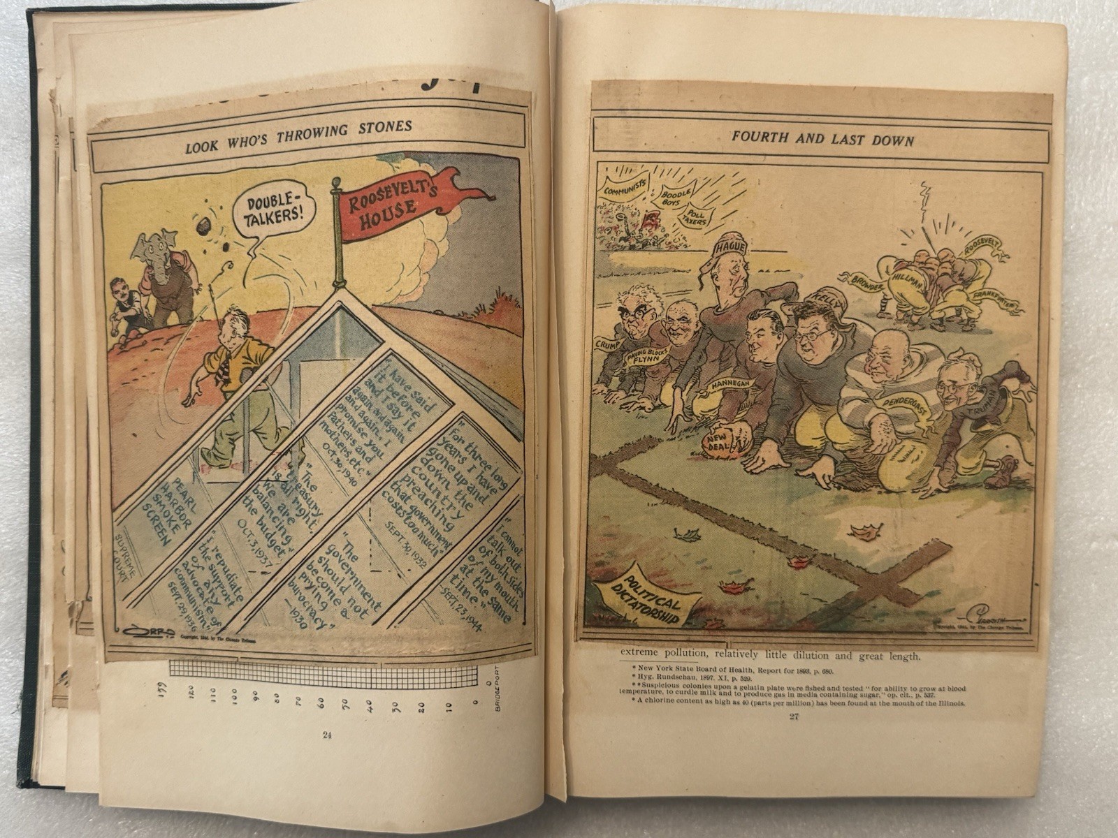 1944-1946 WW2 Newspaper Scrapbook Chicago Tribune Political Cartoon Hand Colored