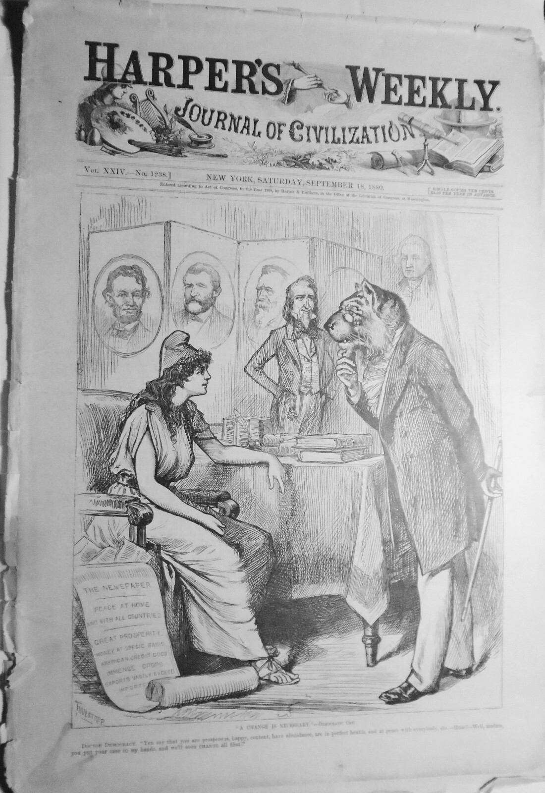 HARPER’S WEEKLY September 18, 1880 – The Obelisk; Out of the Deep; Politics etc
