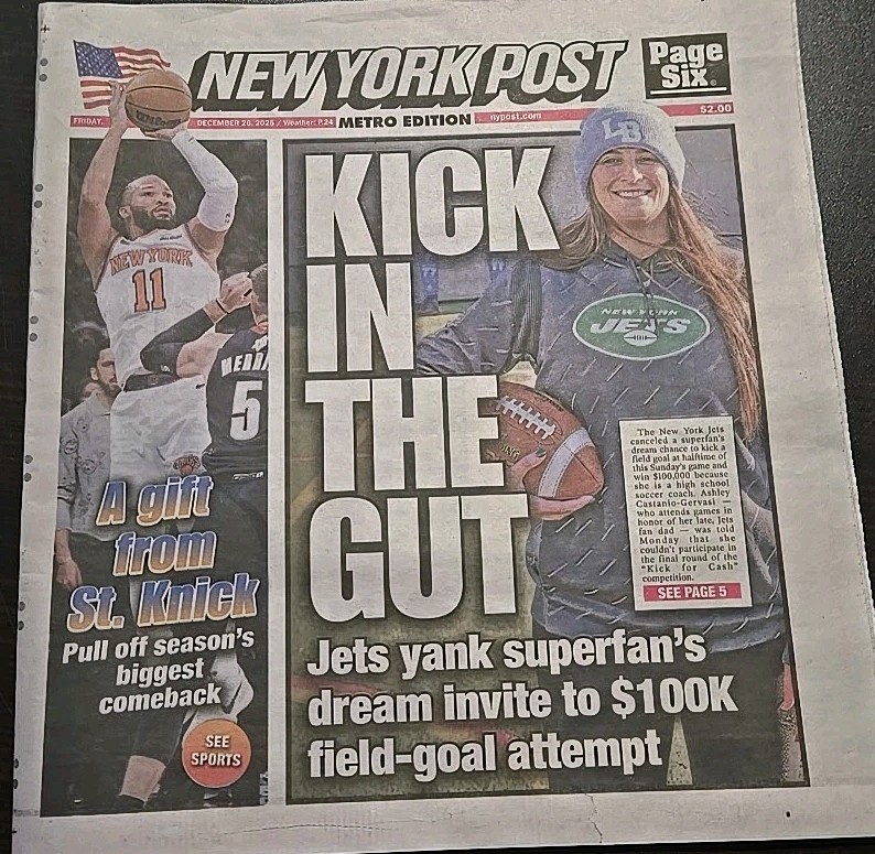 New York Post Friday December 26, 2025 New York Jets Tyler Kolek