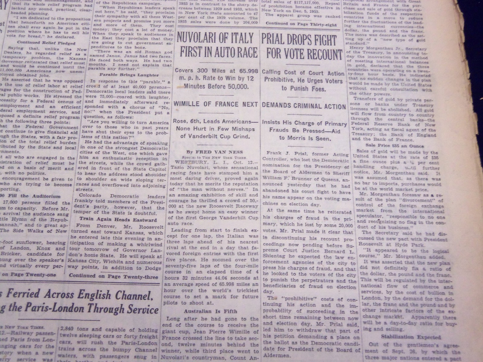 1936 OCT 13 NEW YORK TIMES – NUVOLARI OF ITALY FIRST IN AUTO RACE – NT 2117