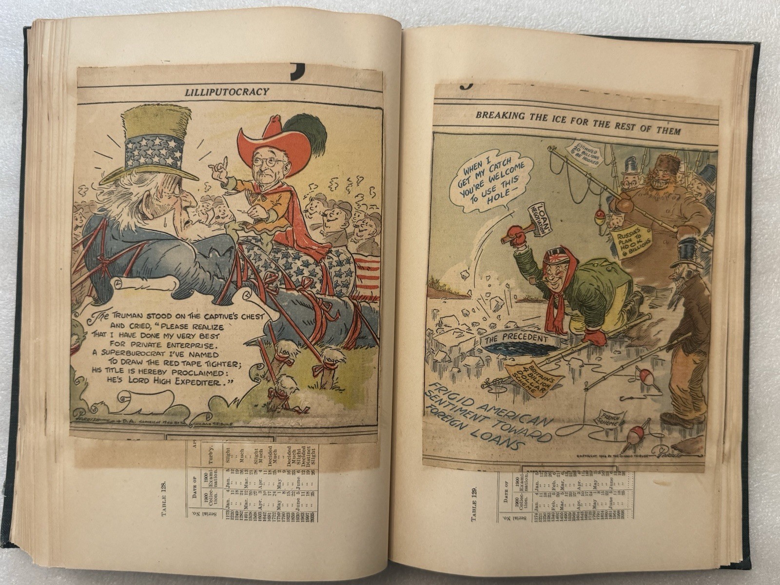 1944-1946 WW2 Newspaper Scrapbook Chicago Tribune Political Cartoon Hand Colored