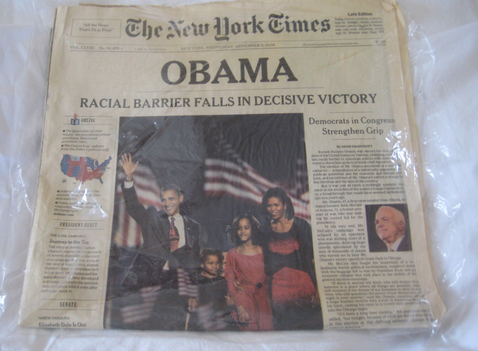 New York Times coverage of President Barack Obama Election (November 5, 2008)