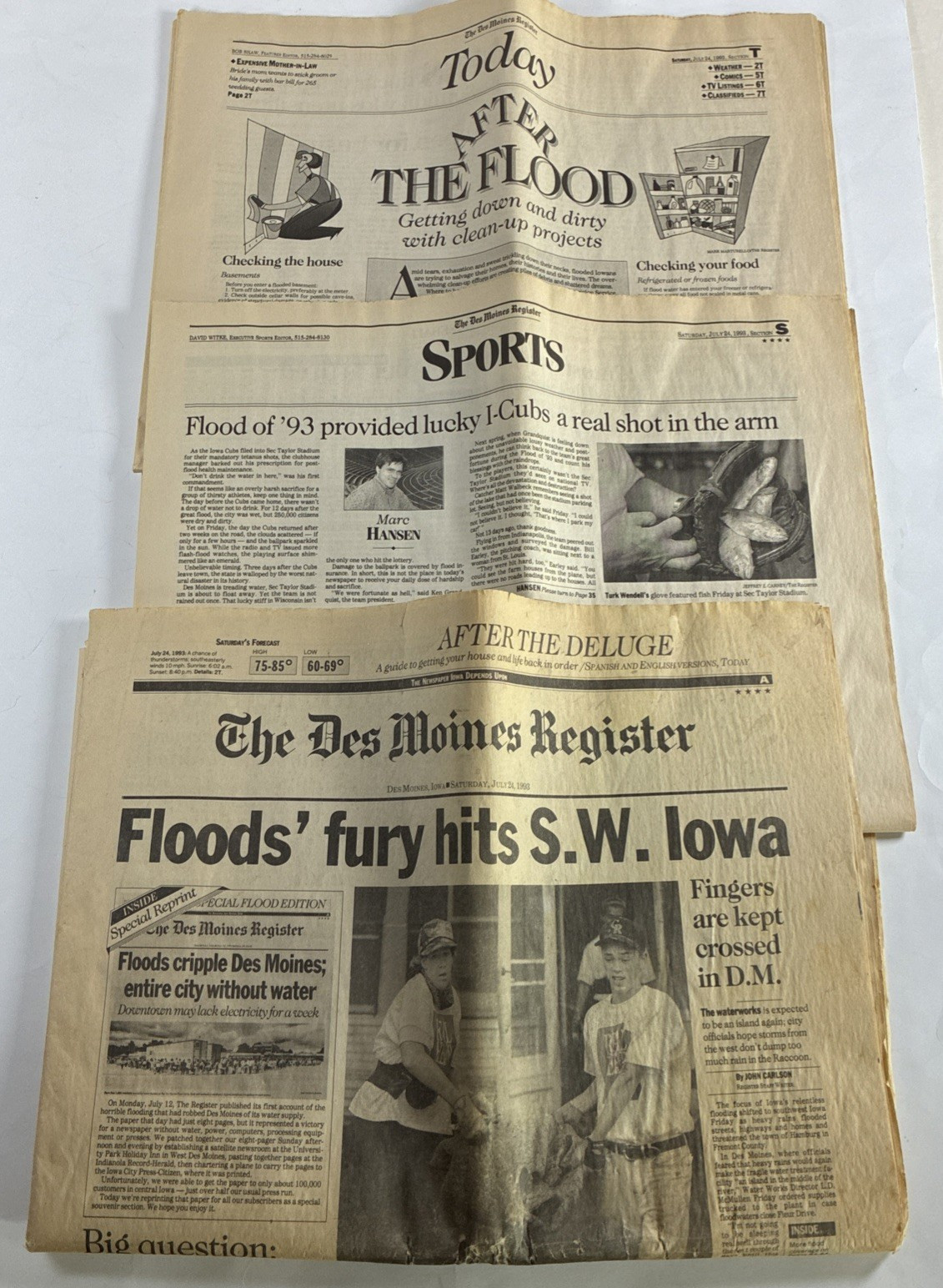 Des Moines Register July 24 1993 Newspaper Iowa Flood of 93 Historic Clean Up