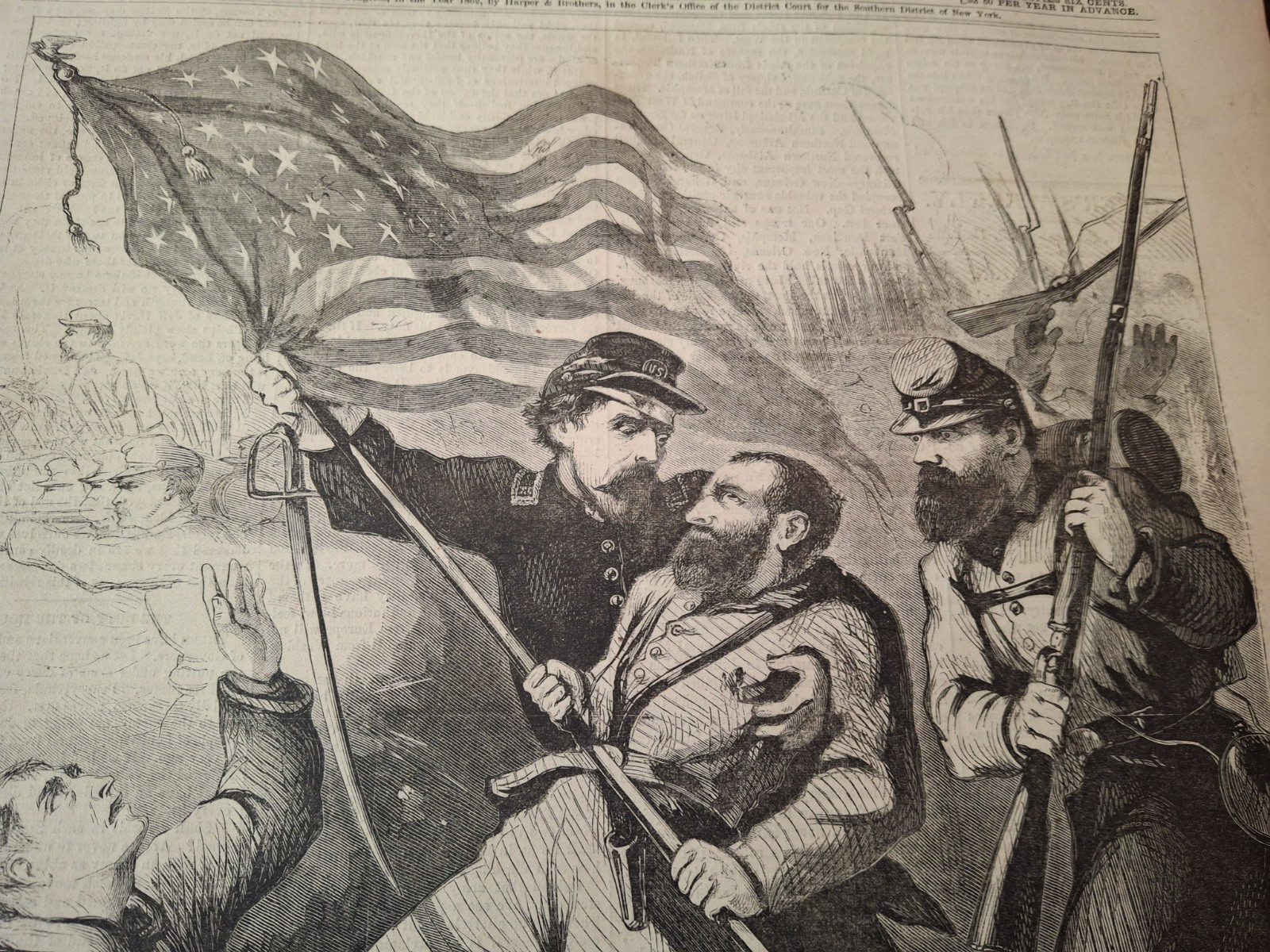 Civil War Newspapers-Harper’s Weekly-2nd BATTLE AT BULL RUN, ‘THE COLOR BEARER’