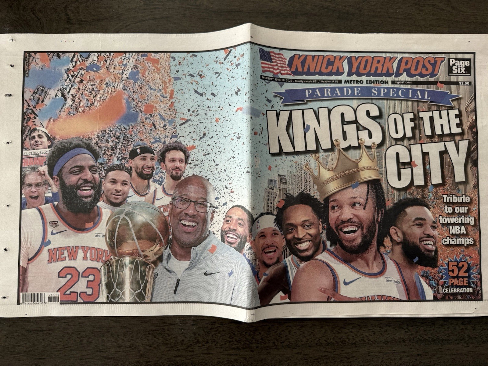 NEW YORK POST JUNE 18 2026 KNICKS KINGS OF THE CITY NEWSPAPER CHAMPIONS.