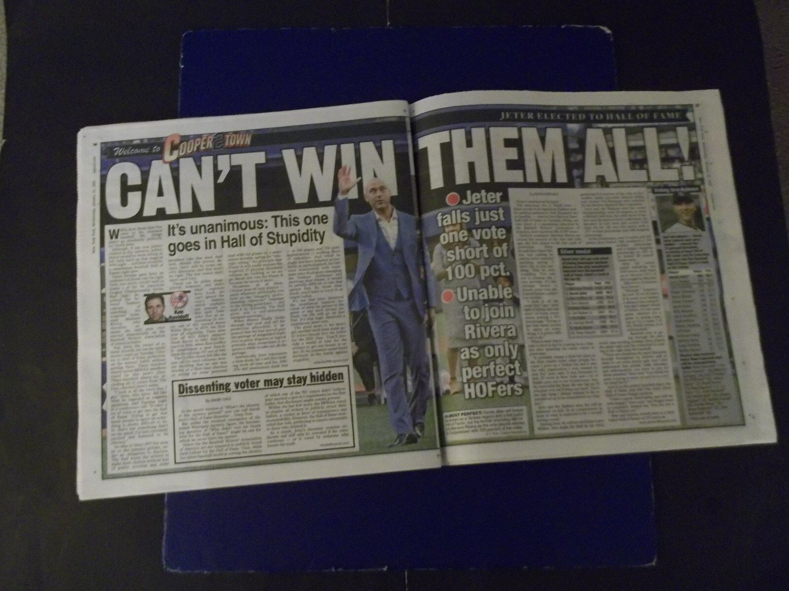 ‘DEREK JETER’ “HALL OF FAME 2020” NY POST 1/21/20 & 1/22/20