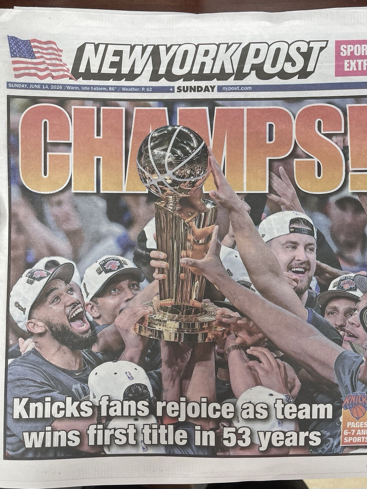 New York Post Knicks Champs 06/14/2026 Collection Commemorative Edition