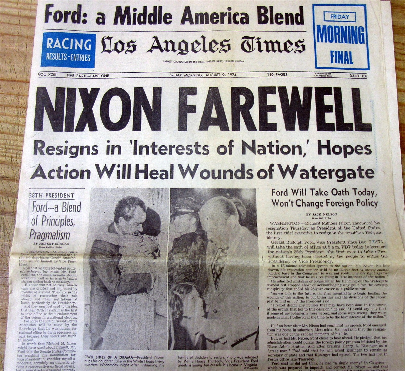 1974 Los Angeles CA newspaper PRESIDENT RICHARD NIXON RESIGNS Watergate Scandal