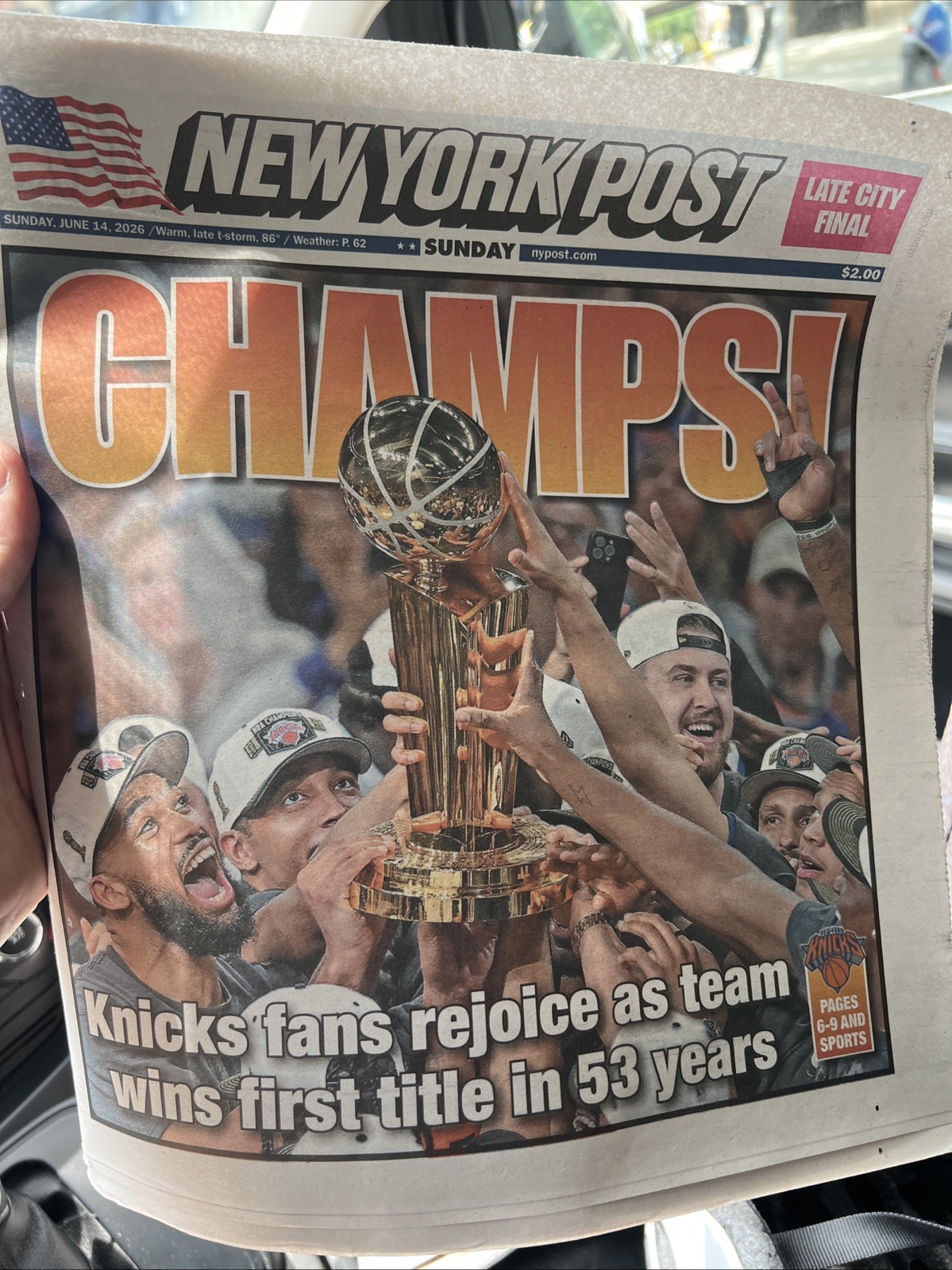 CHAMPIONS NEW YORK POST NY KNICKS WIN NBA FINALS GAME 5 6/14/26 MULTIPLE AVAIL!