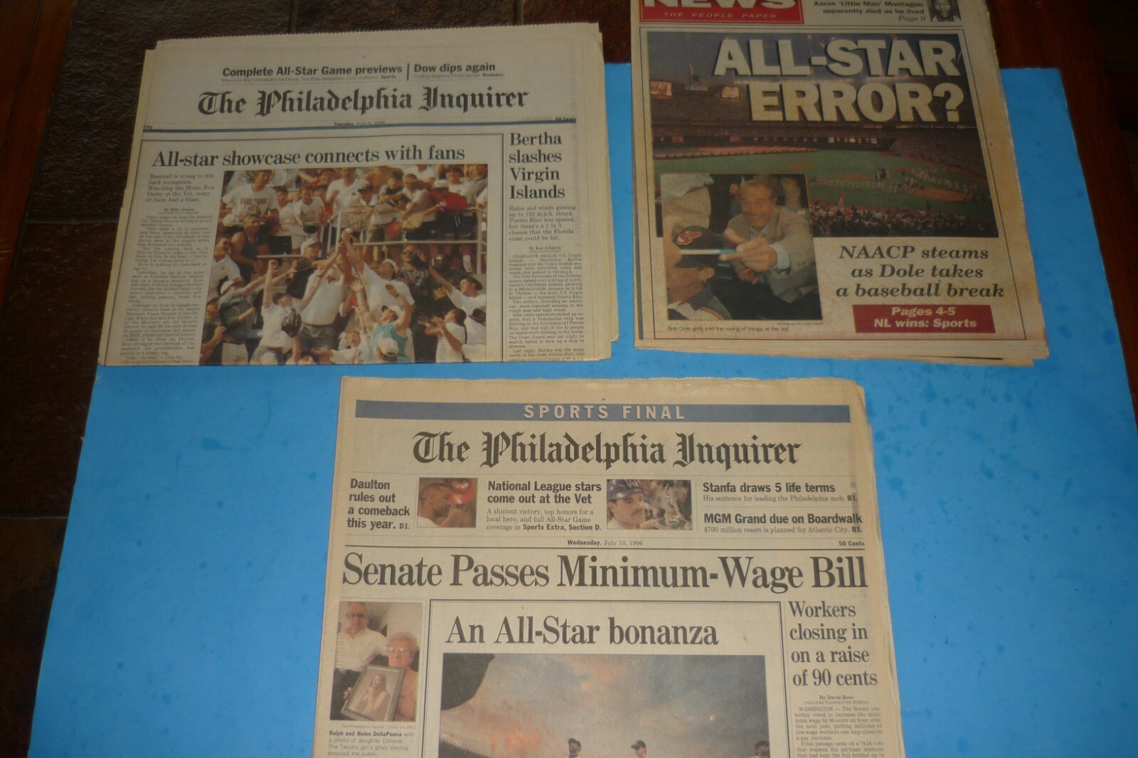 (3) PHILADELPHIA INQUIRER/NEWS NEWSPAPER LOT- ALL-STAR GAME/HOME RUN DERBY 1996