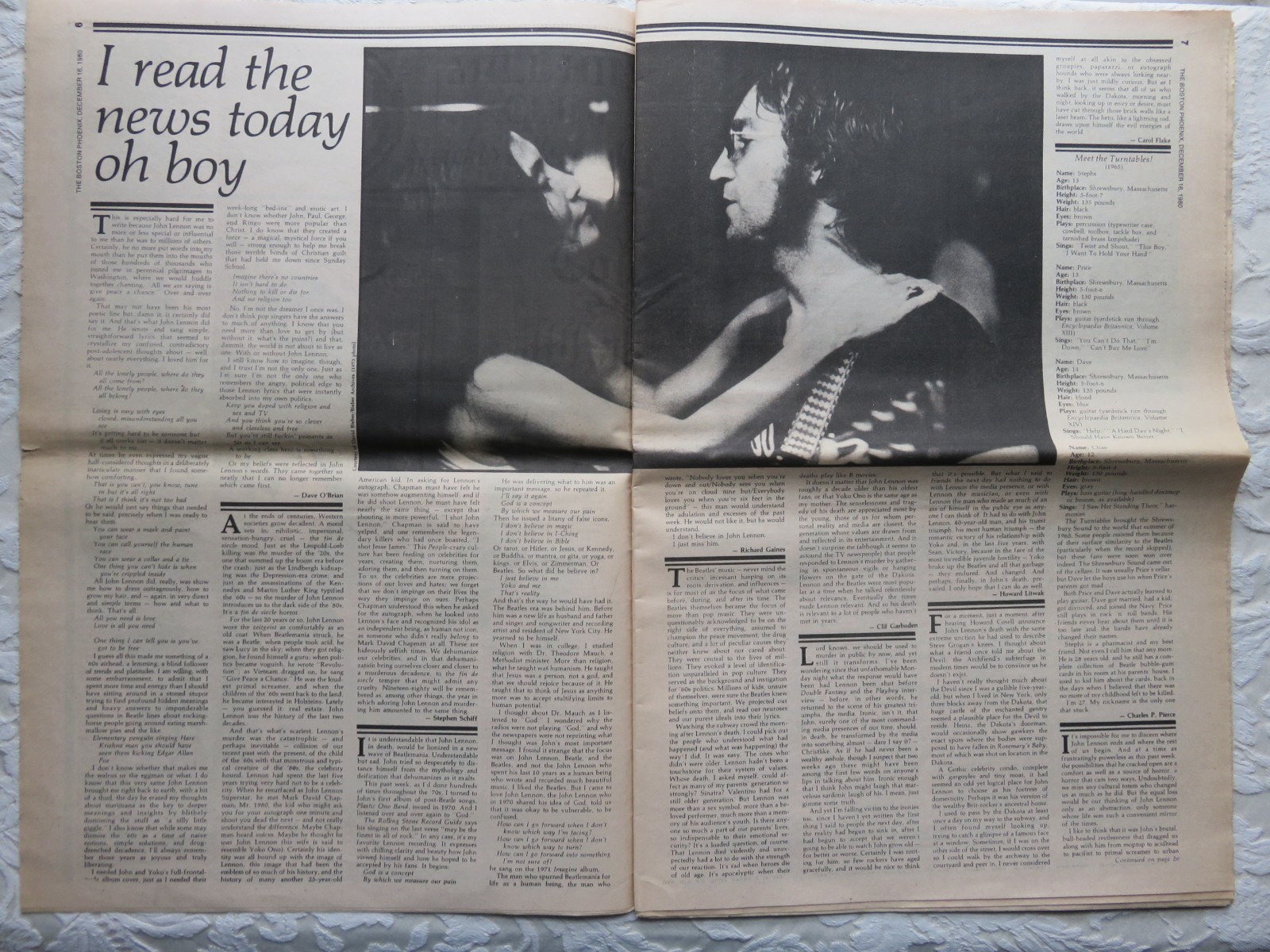 THE BOSTON PHOENIX DEC. 16, 1980, SECTION 1 ONLY ~ JOHN LENNON/WATER WAR/ADS