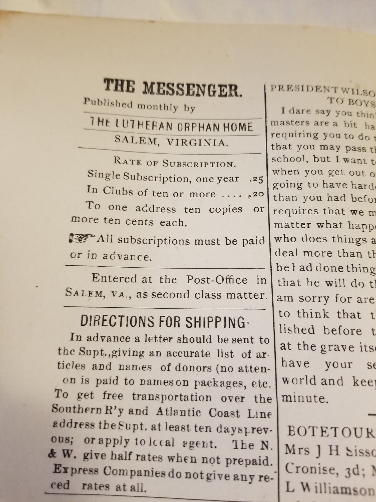 The Messenger 1915 Salem VA Lutheran Orphan Home Monthly Newsletter Vol XV No 5