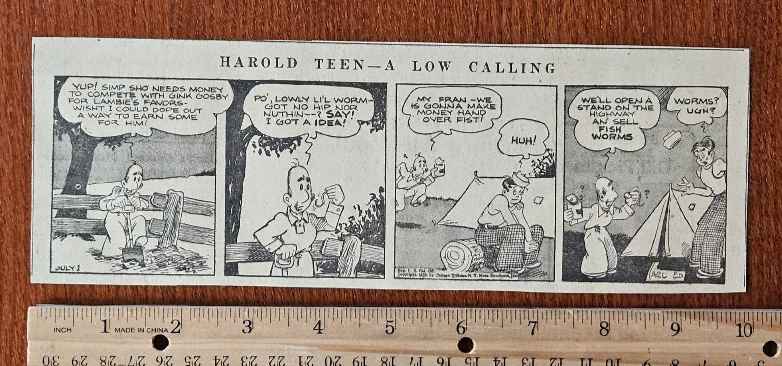 HAROLD TEEN A LOW CALLING from 1936 Philadelphia Newspaper