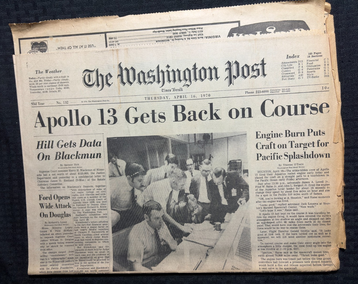 1970 April 16 WASHINGTON POST Newspaper VG+ 4.5 Apollo 13 back on Course 4pgs