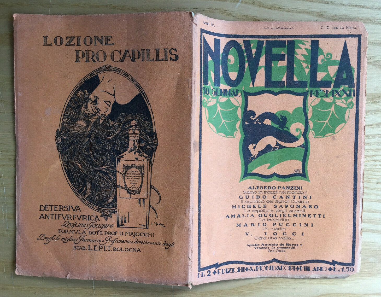 MONDADORI NOVELLA PERIODICAL ITALIAN WRITERS N° 2 1922 A. PANZINI G. CANTINI