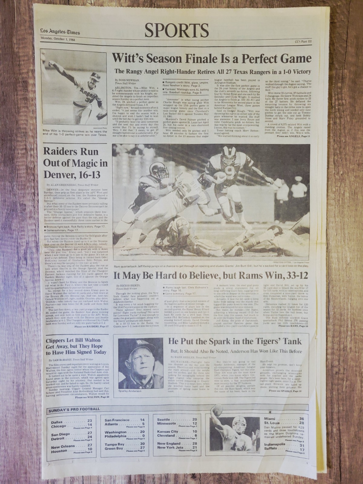 1984 Oct 1: LA Los Angeles Times Sports MLB Angels Mike Witt Throws Perfect Game