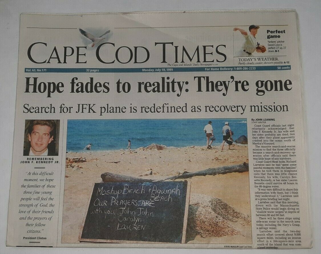 John F Kennedy Jr. Death Plane Crash Newspaper July 19, 1999 Cape Cod Times MA
