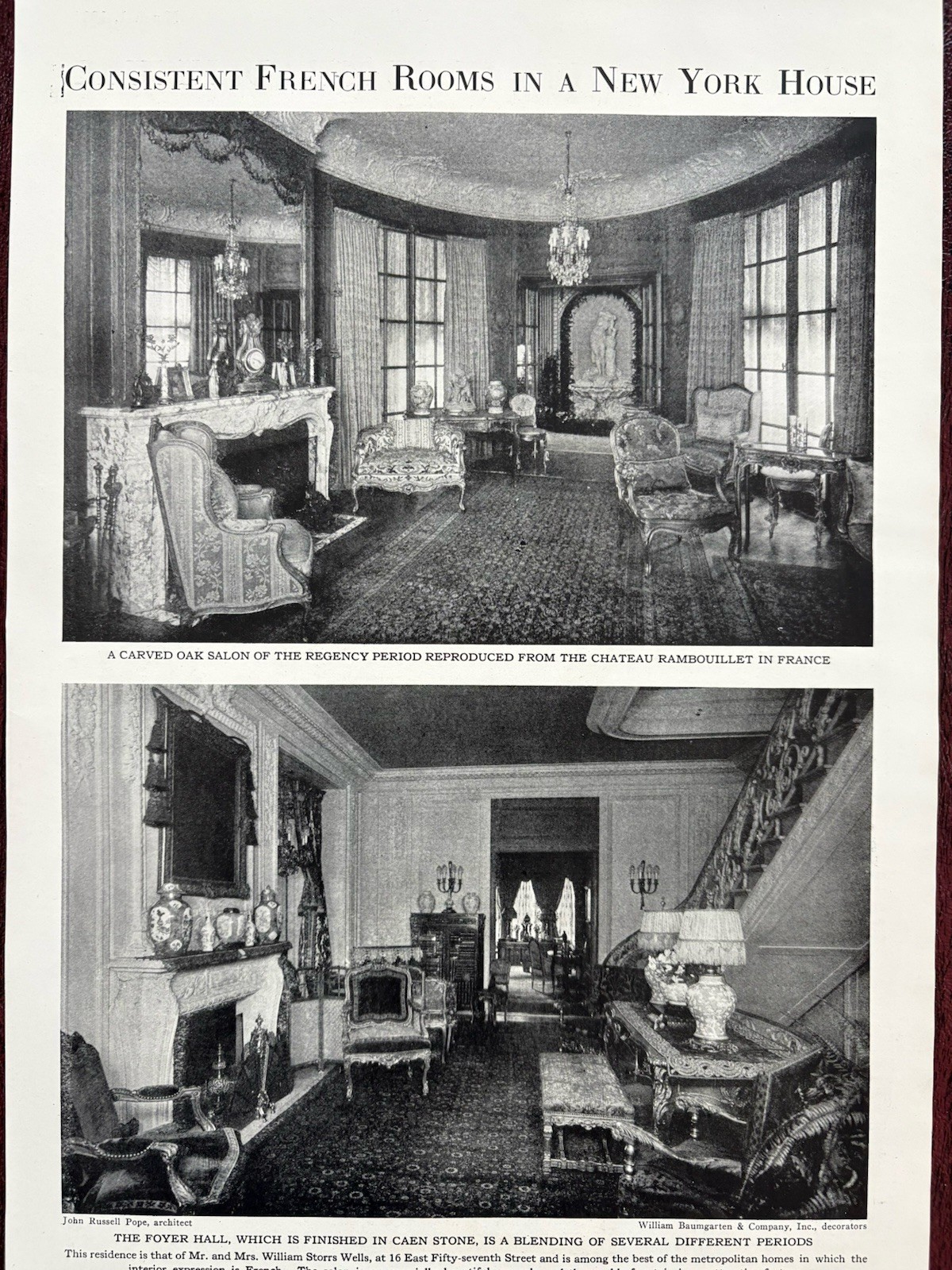 John Russell Pope Architect 16 E. 57th St. New York City Wm. Storrs Wells 1921