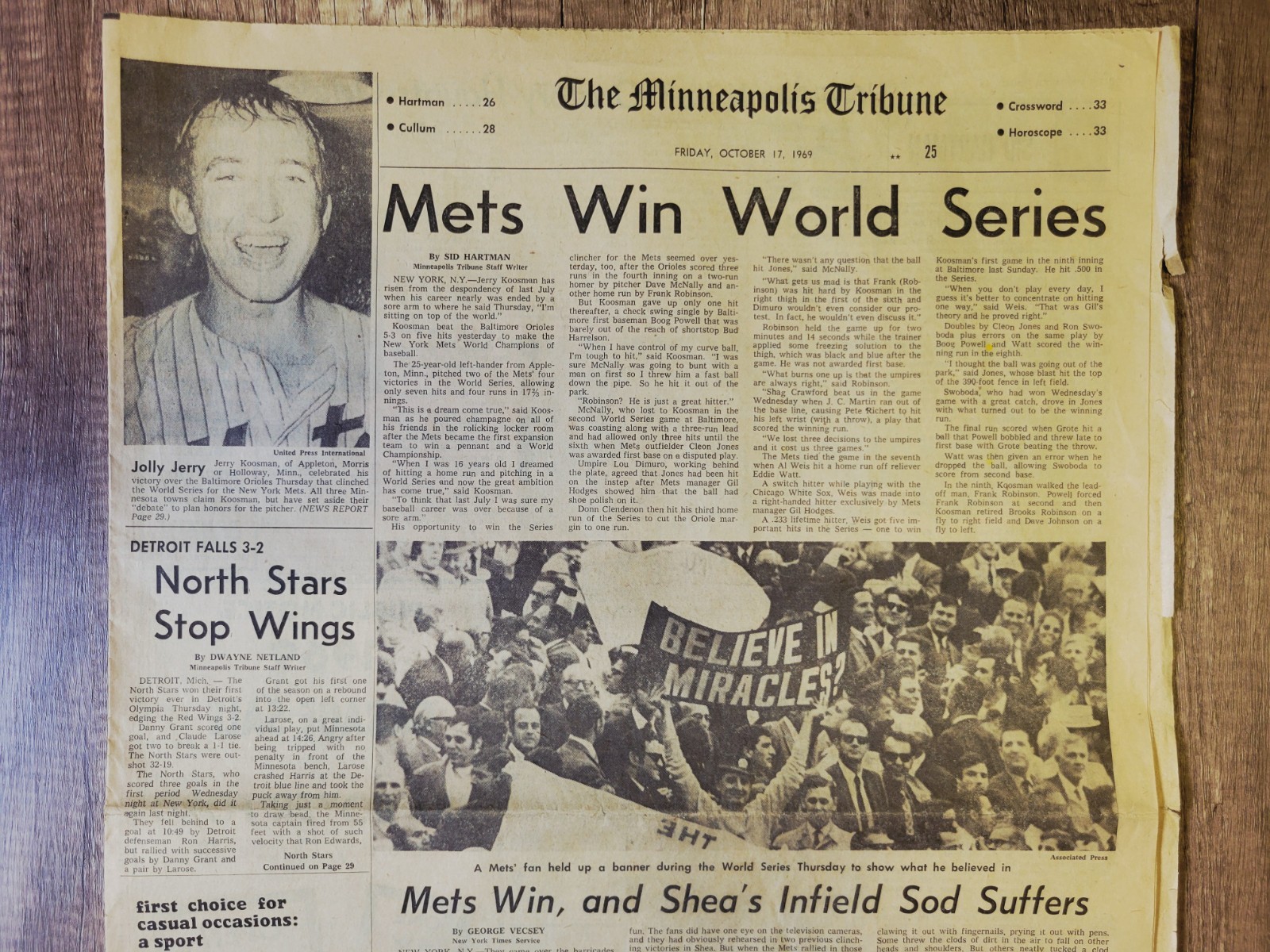 1969 Oct 17: Minneapolis Tribune Sports NY Mets Win World Series! MLB Baseball