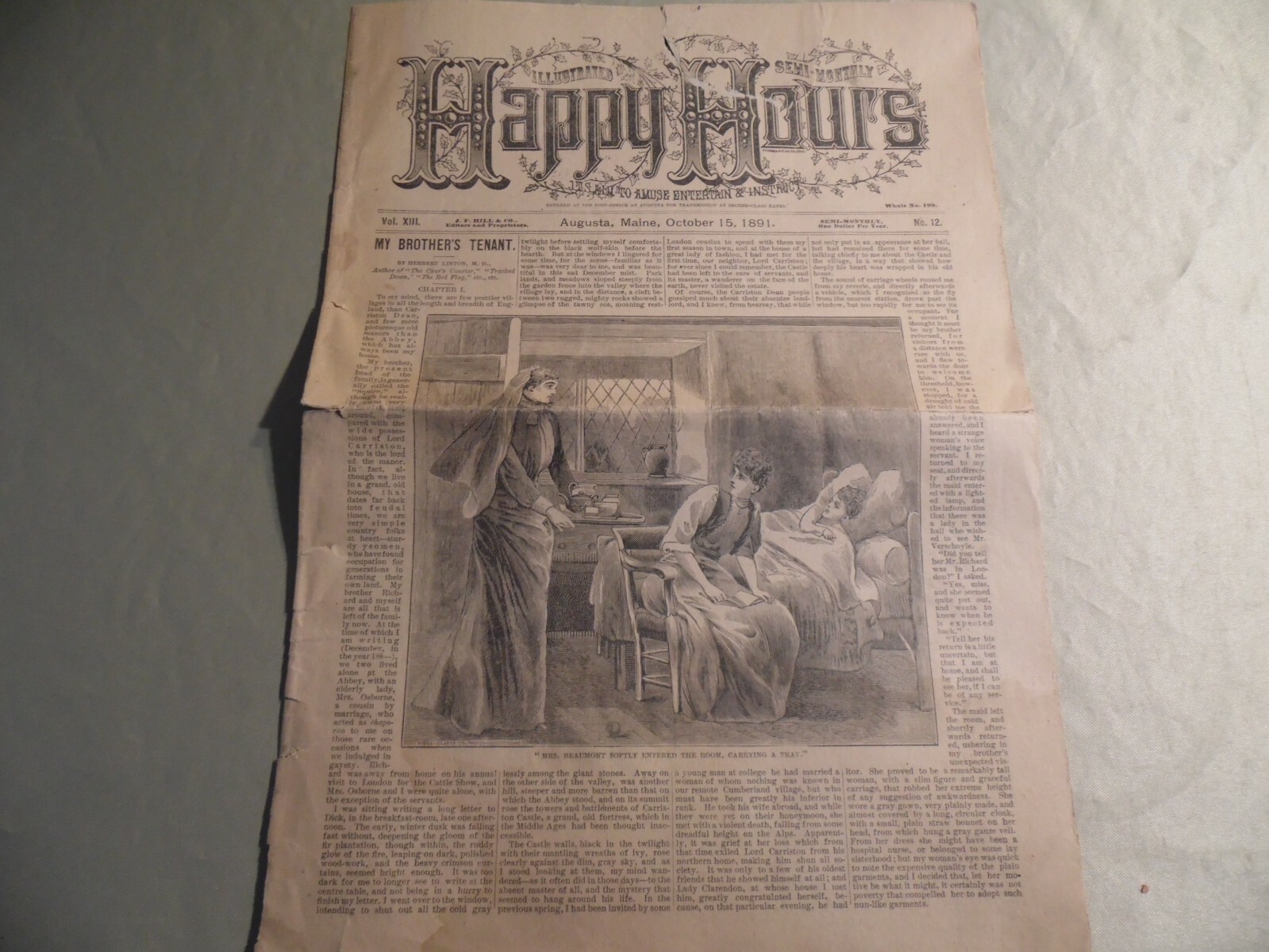 Happy Hours Newspaper / October 15 1891 / Augusta Maine / Free Domestic Shipping