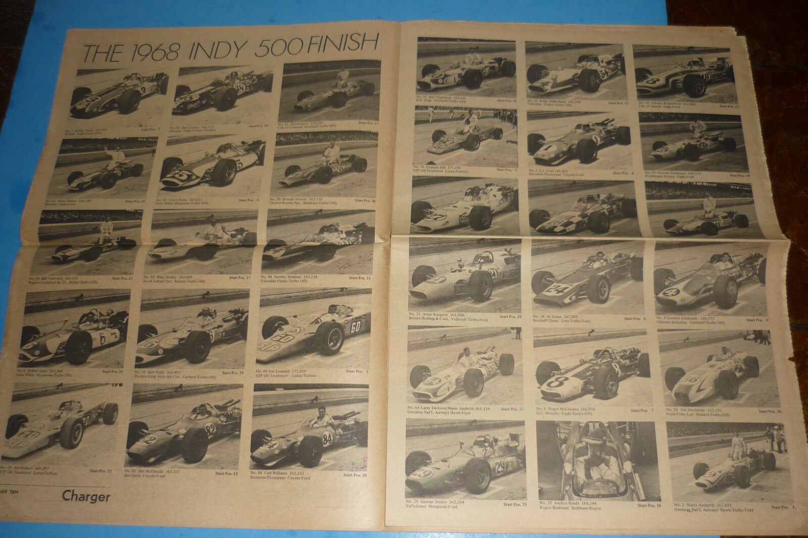 “THE CHARGER” -RACING TABLOID NEWSPAPER- BOBBY UNSER WINS INDIANAPOLIS INDY 500
