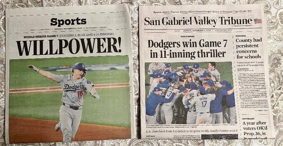 SAN GABRIEL VALLEY TRIBUNE NOV 2 2025 DODGERS WIN WORLD SERIES YAMAMOTO MVP