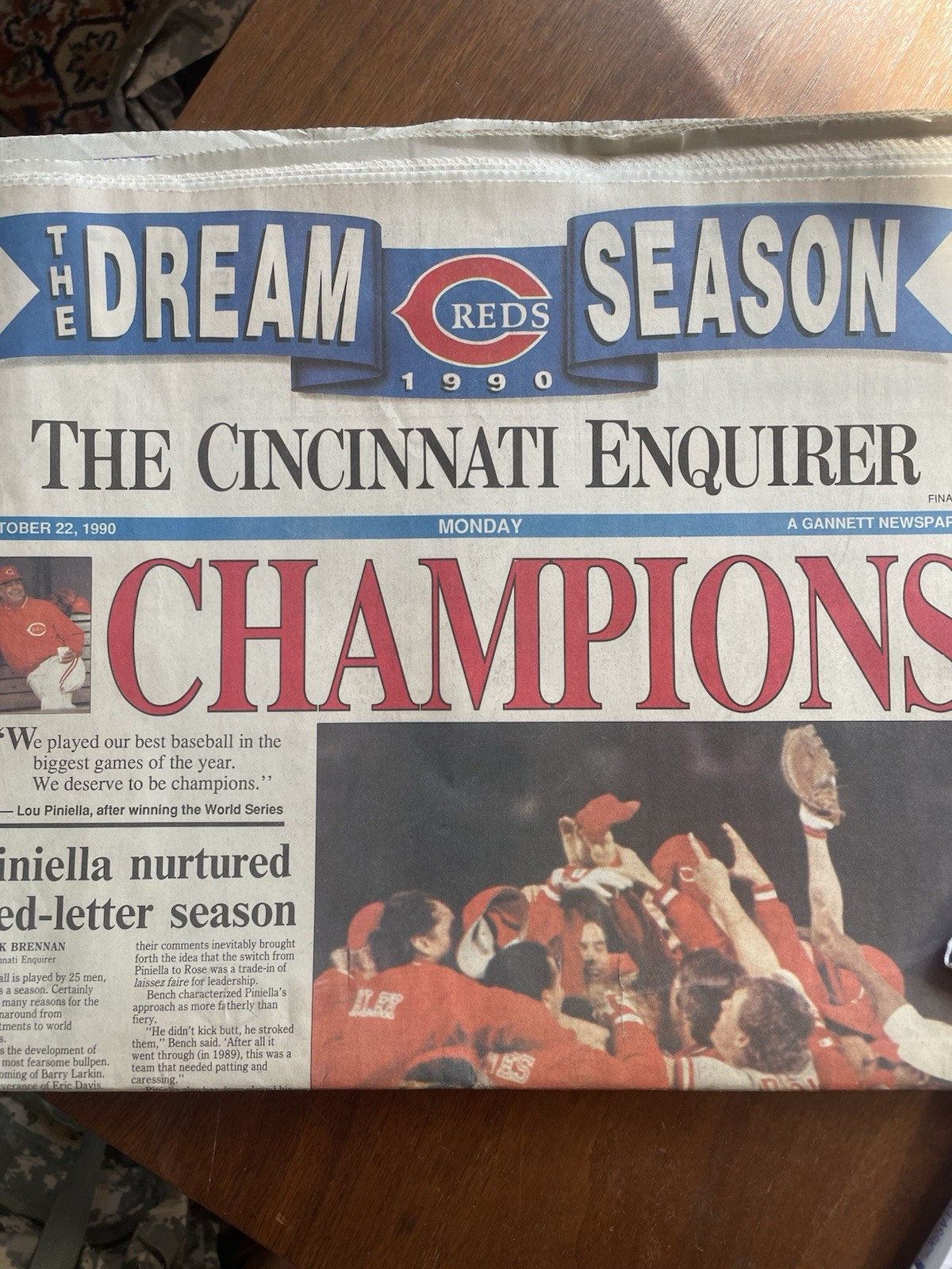 Cincinnati Enquirer – Oct 22, 1990 – Reds Win world Series Lot