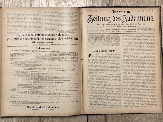 All 52 issues of the Journal “Jewish General Newspaper” Berlin 1914 rare